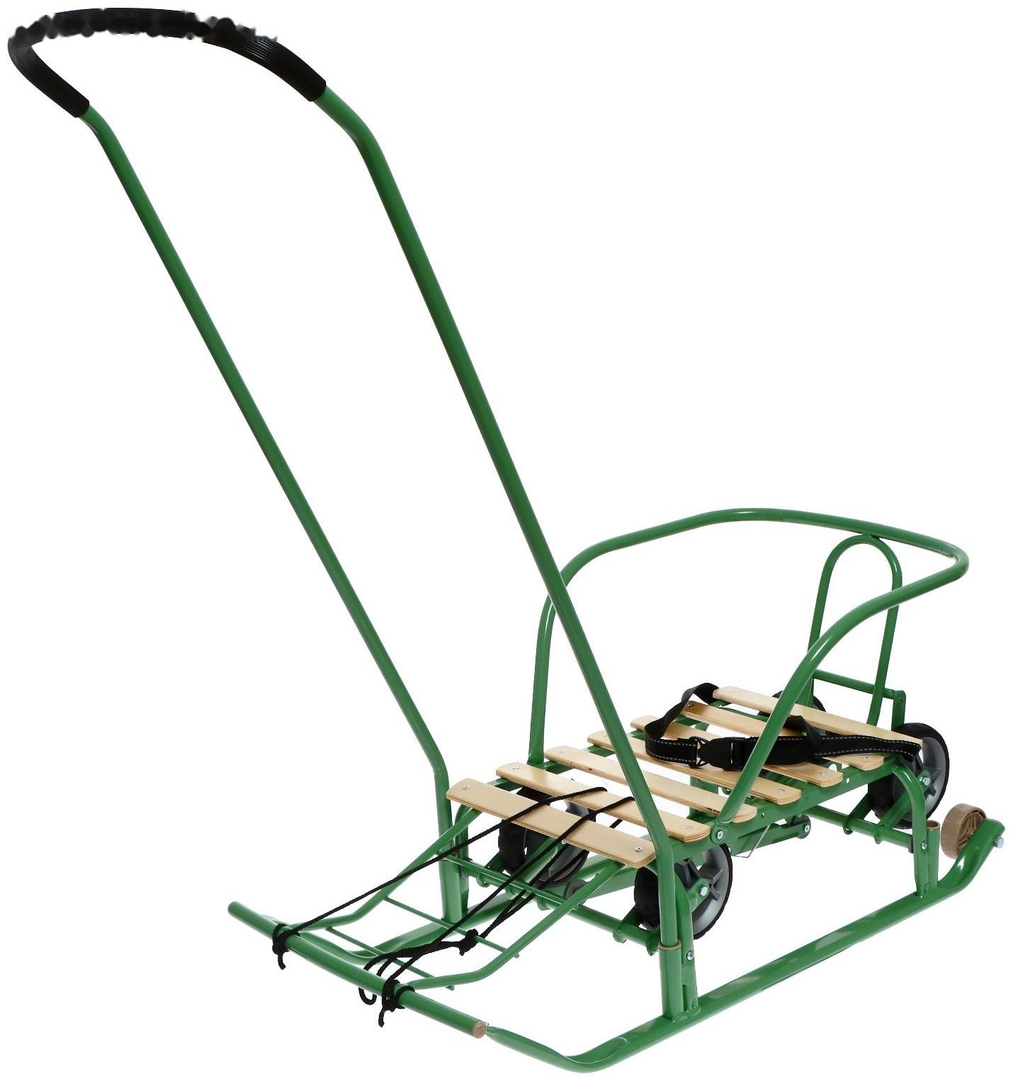 Санки детские с колёсами «Тимка 5 универсал», с ручкой, цвет оливковый