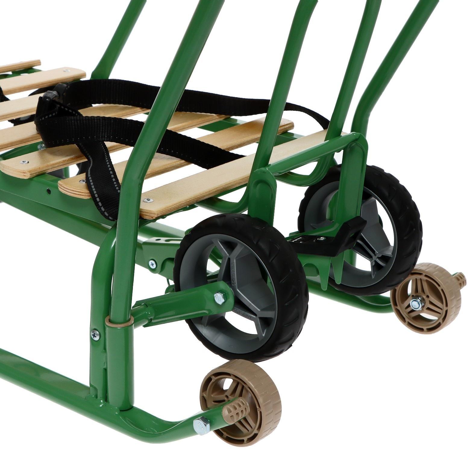 Санки детские с колёсами «Тимка 5 универсал», с ручкой, цвет оливковый