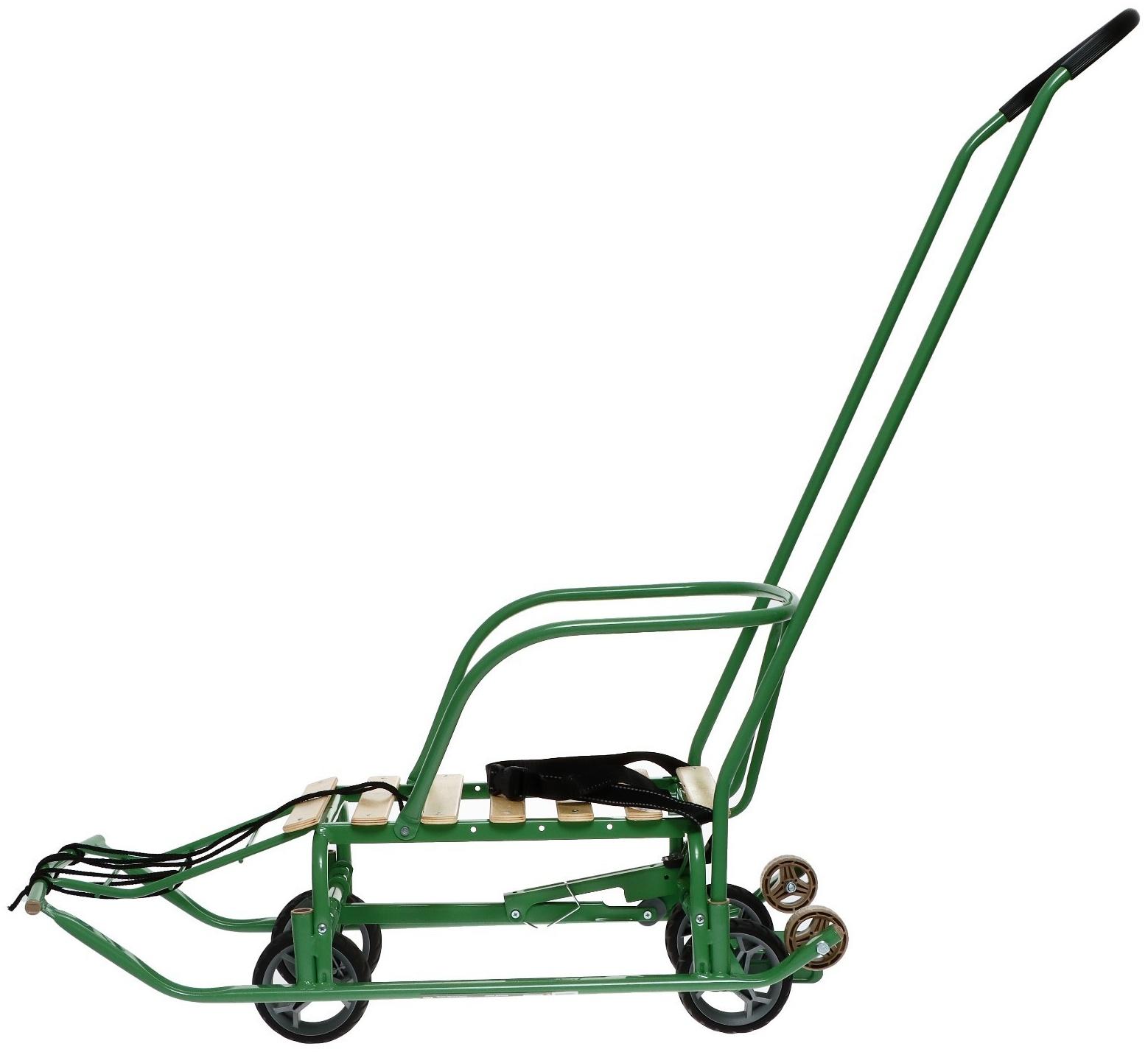 Санки детские с колёсами «Тимка 5 универсал», с ручкой, цвет оливковый