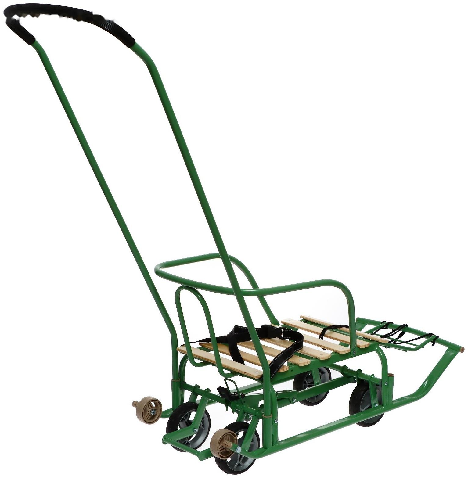 Санки детские с колёсами «Тимка 5 универсал», с ручкой, цвет оливковый