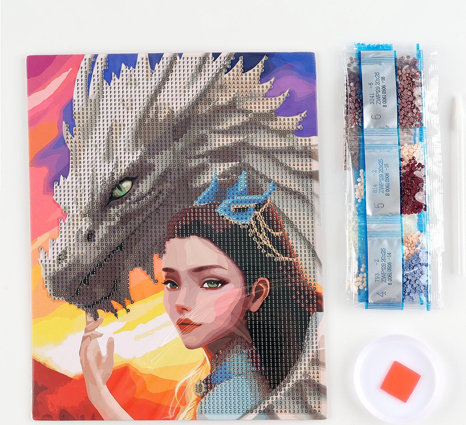 Алмазная мозаика с частичным заполнением на картонной основе «Девушка с драконом», 20 х 25 см