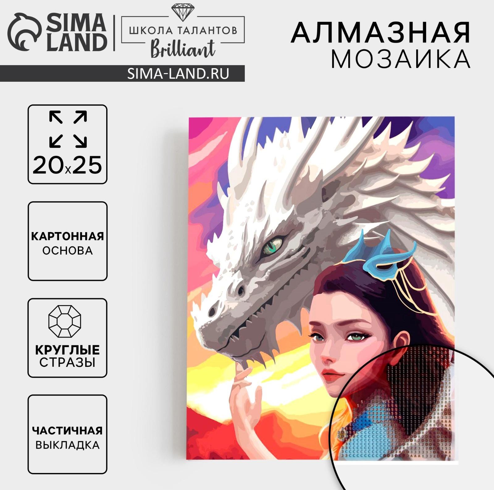 Алмазная мозаика с частичным заполнением на картонной основе «Девушка с драконом», 20 х 25 см