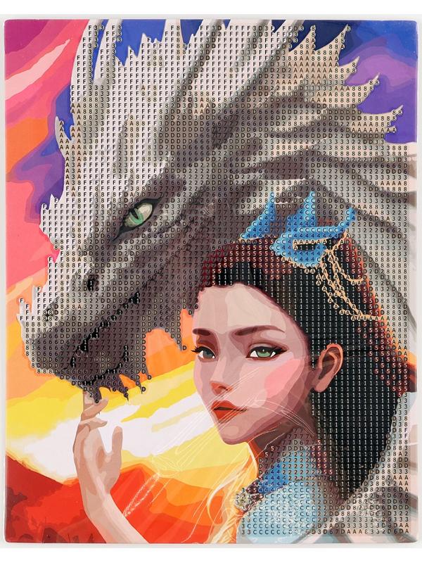 Алмазная мозаика с частичным заполнением на картонной основе «Девушка с драконом», 20 х 25 см