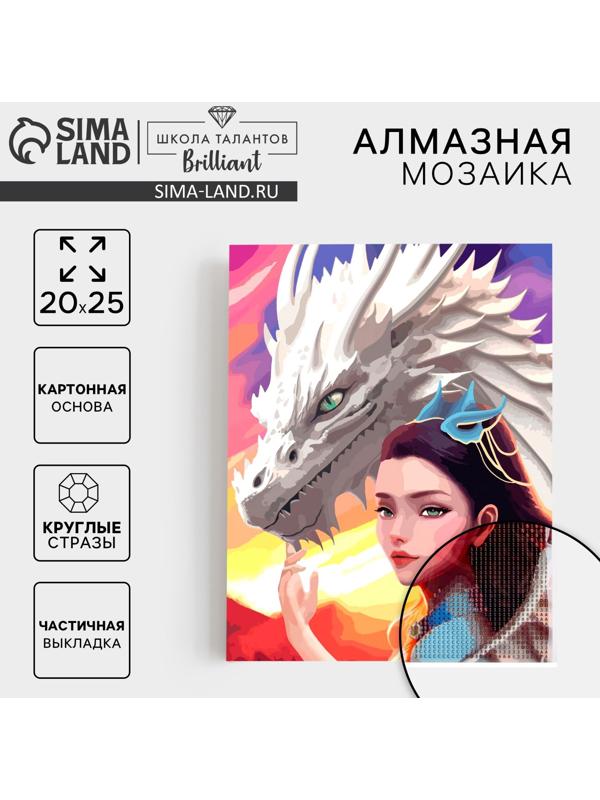 Алмазная мозаика с частичным заполнением на картонной основе «Девушка с драконом», 20 х 25 см