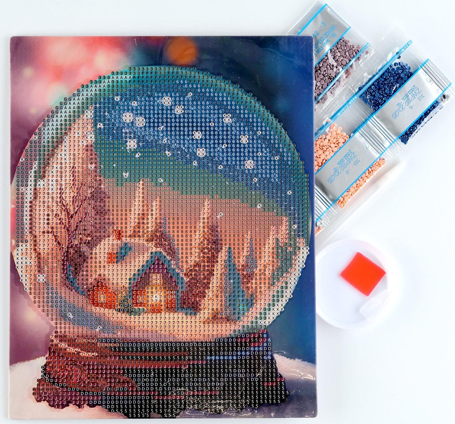 Алмазная мозаика на новый год с частичным заполнением для детей «Снежный шар», 20 х 25 см, набор для творчества