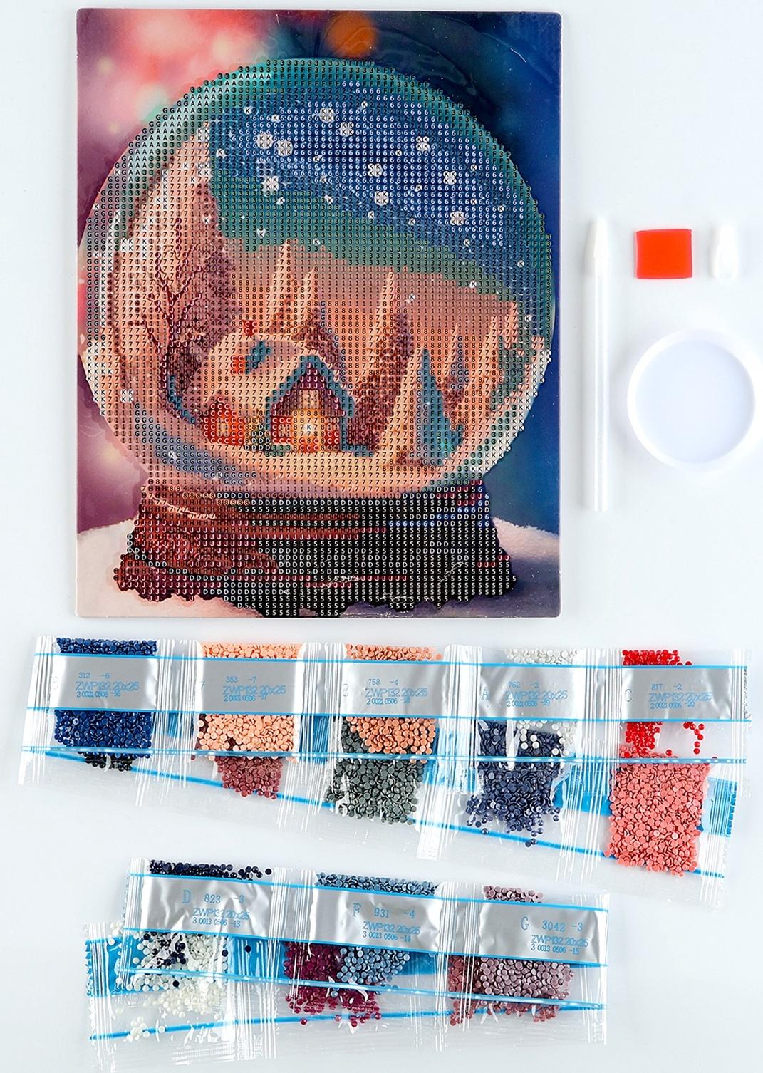 Алмазная мозаика на новый год с частичным заполнением для детей «Снежный шар», 20 х 25 см, набор для творчества