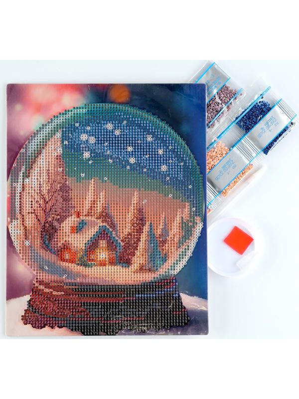 Алмазная мозаика на новый год с частичным заполнением для детей «Снежный шар», 20 х 25 см, набор для творчества