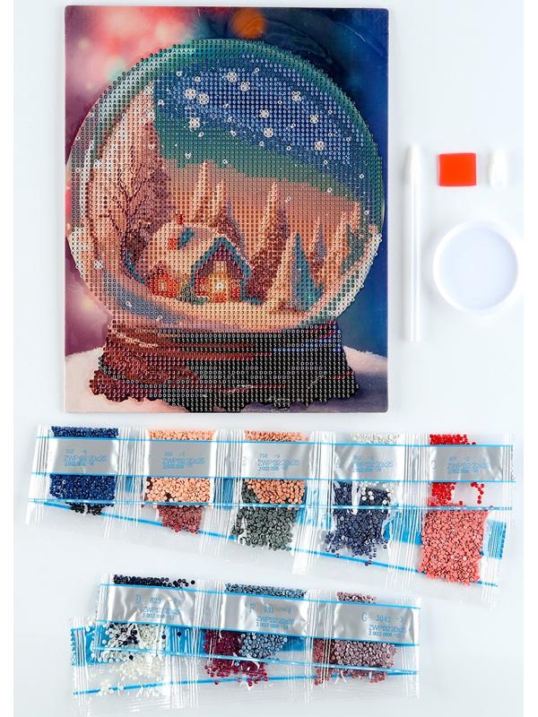 Алмазная мозаика на новый год с частичным заполнением для детей «Снежный шар», 20 х 25 см, набор для творчества