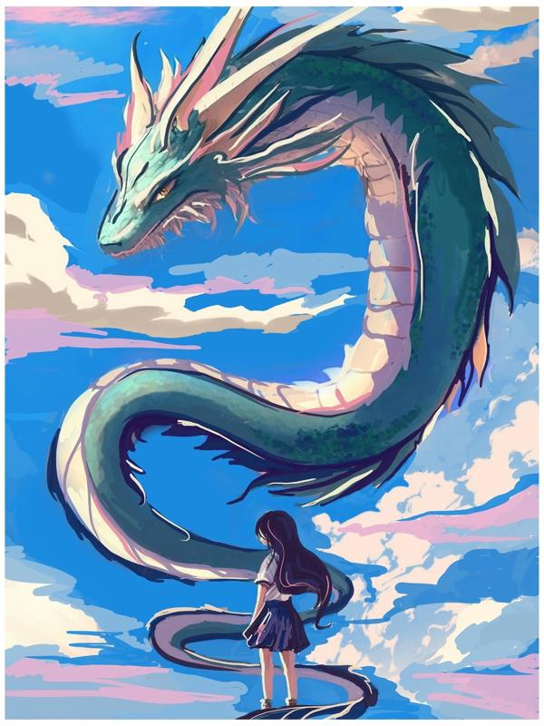Алмазная вышивка с частичным заполнением на холсте «Девочка и дракон», 30 х 40 см