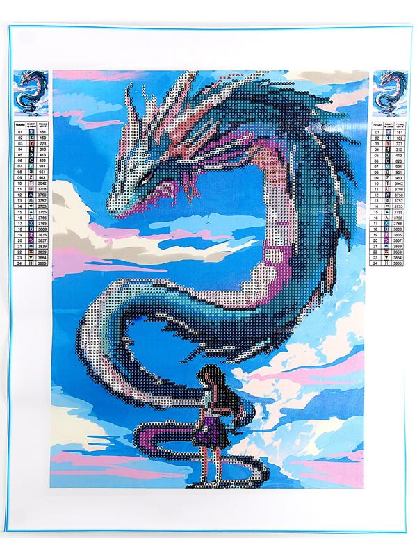 Алмазная вышивка с частичным заполнением на холсте «Девочка и дракон», 30 х 40 см