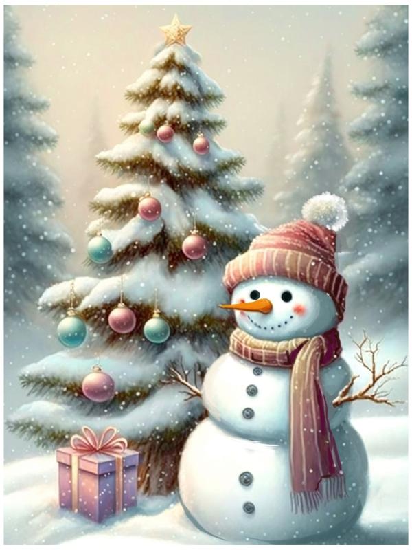 Алмазная мозаика на новый год с частичным заполнением на холсте «Снеговик», 30 х 40 см, набор для творчества