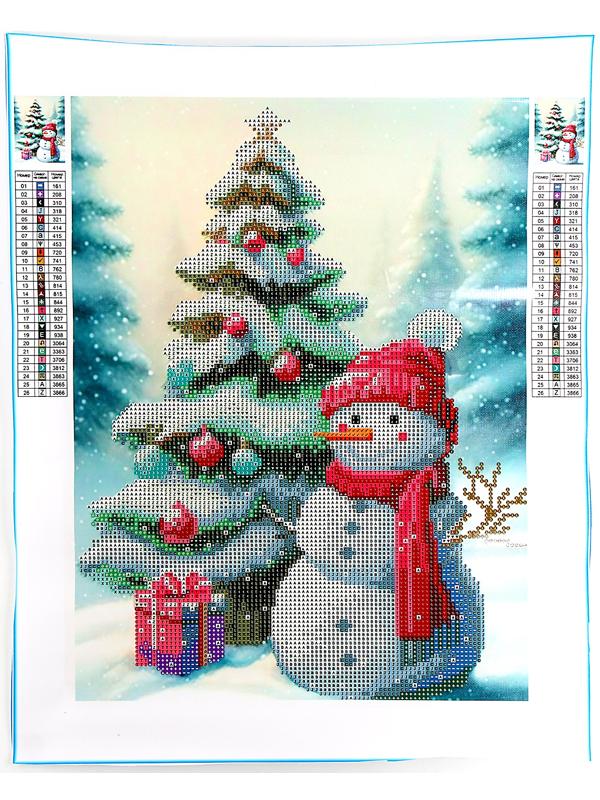 Алмазная мозаика на новый год с частичным заполнением на холсте «Снеговик», 30 х 40 см, набор для творчества