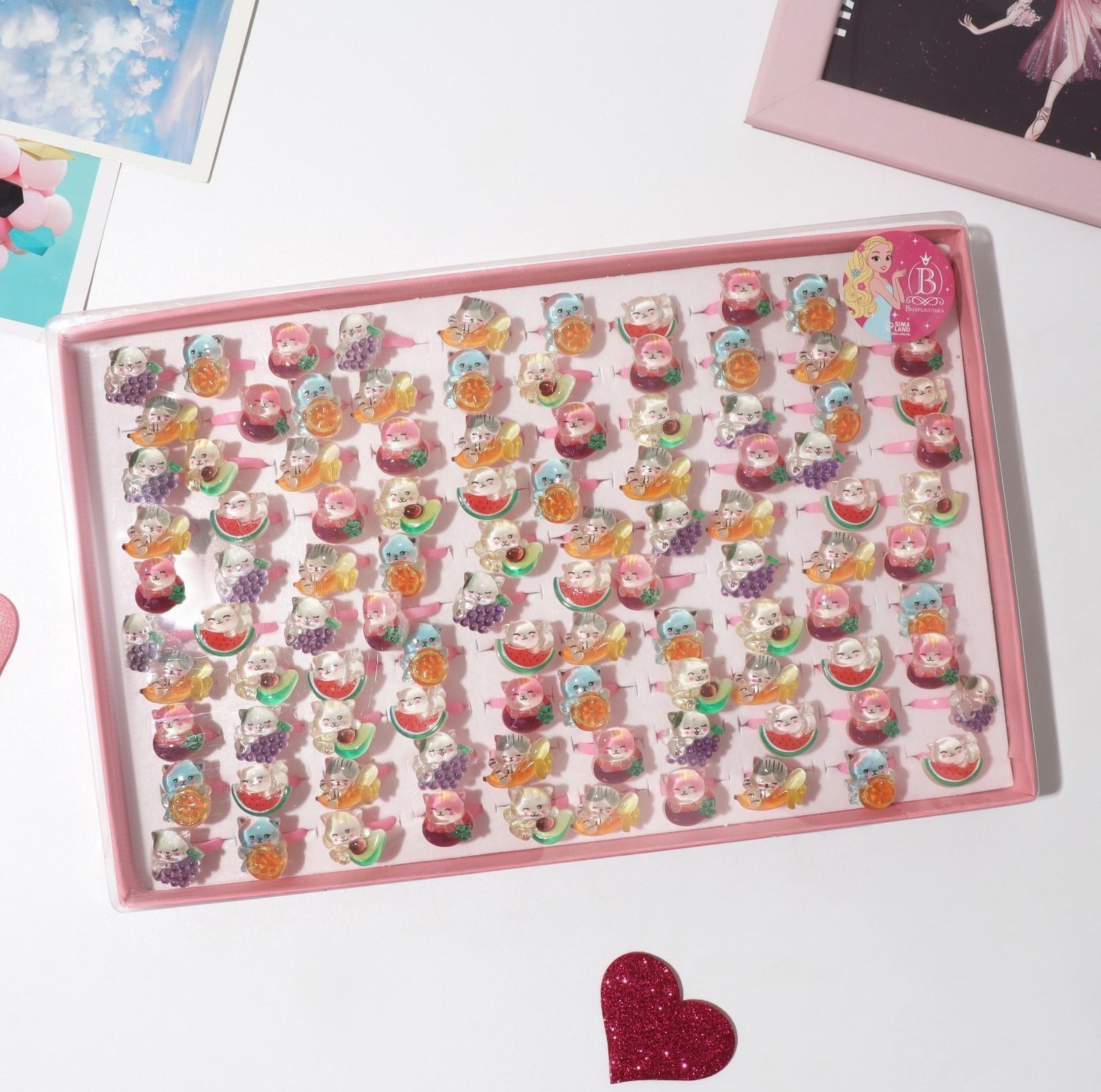 Кольцо детское «Выбражулька» котики и фруктики, форма МИКС, цветное, безразмерное