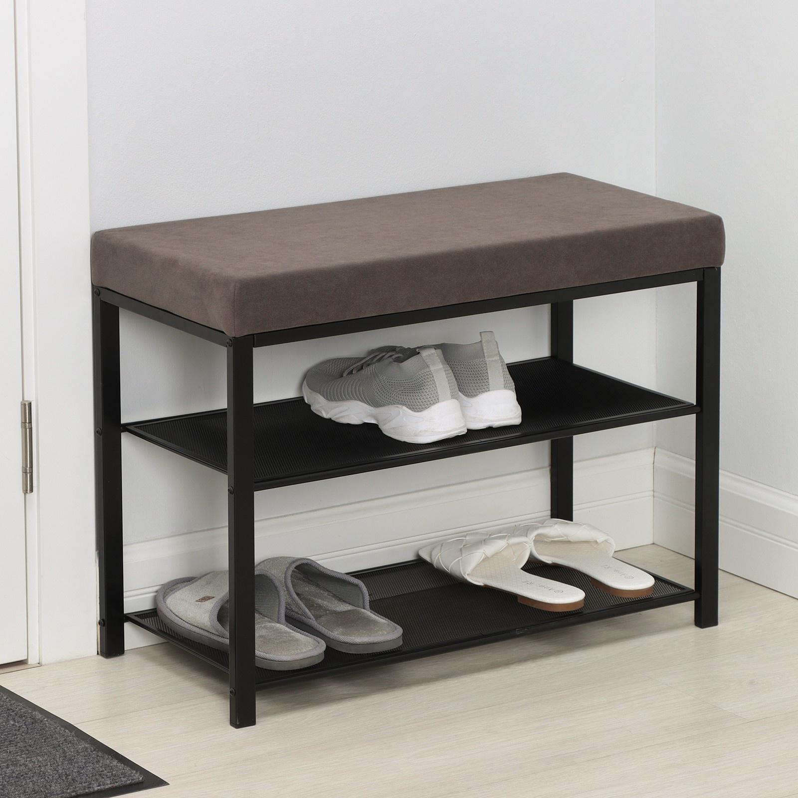 Банкетка «Торонто 23S», 67×30×49 см, цвет каркаса чёрный, цвет сиденья серый