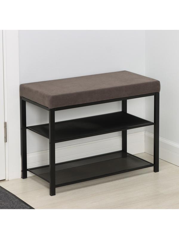 Банкетка «Торонто 23S», 67×30×49 см, цвет каркаса чёрный, цвет сиденья серый