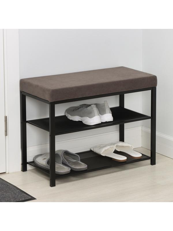 Банкетка «Торонто 23S», 67×30×49 см, цвет каркаса чёрный, цвет сиденья серый