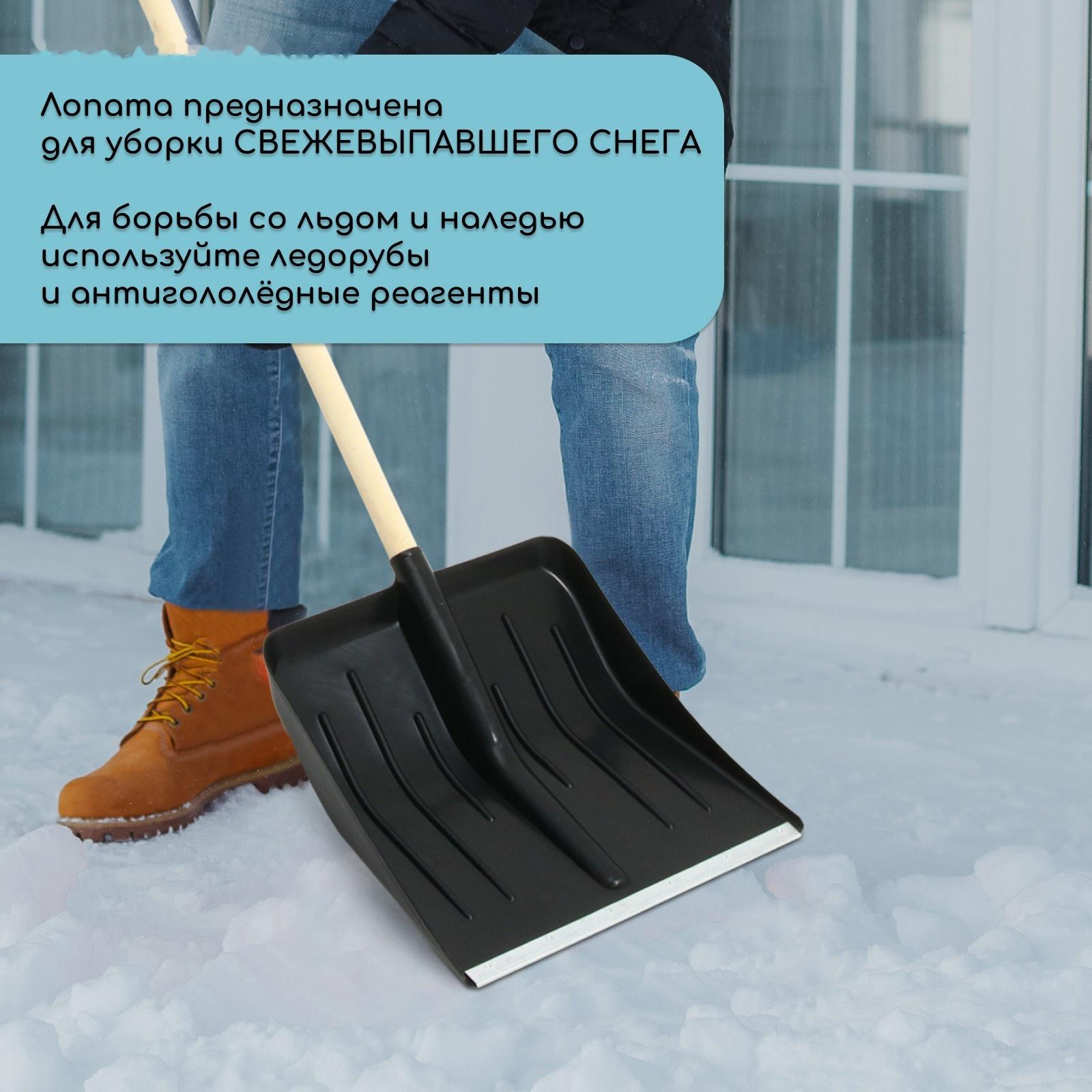 Лопата для уборки снега, пластиковый ковш 410 × 440 мм, оцинкованная планка, деревянный черенок, «Метель»