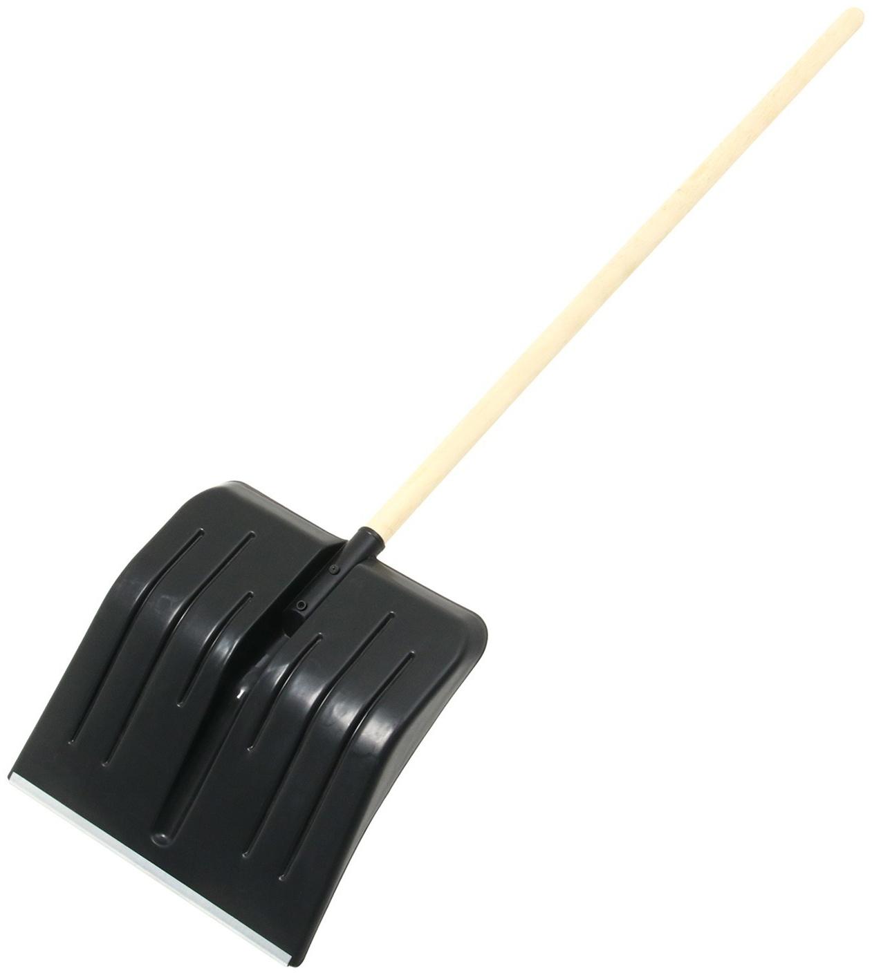 Лопата для уборки снега, пластиковый ковш 410 × 440 мм, оцинкованная планка, деревянный черенок, «Метель»