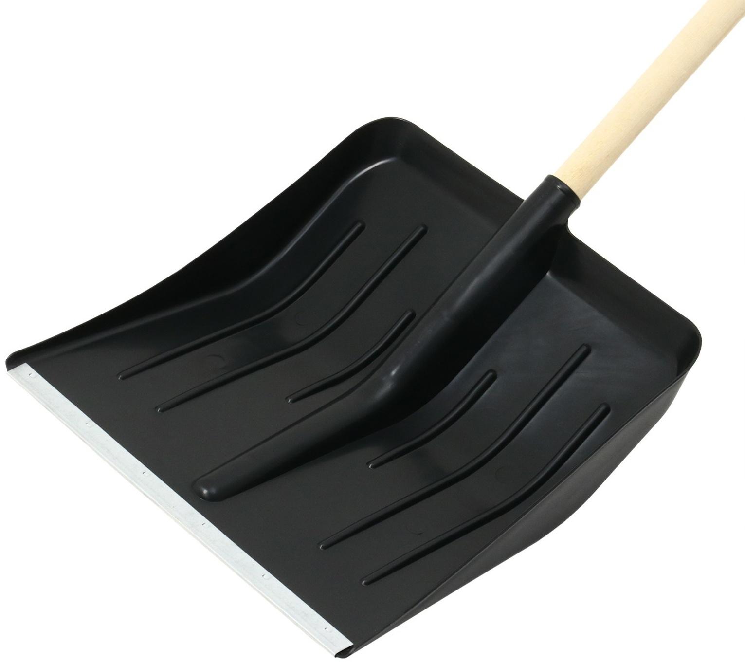 Лопата для уборки снега, пластиковый ковш 410 × 440 мм, оцинкованная планка, деревянный черенок, «Метель»