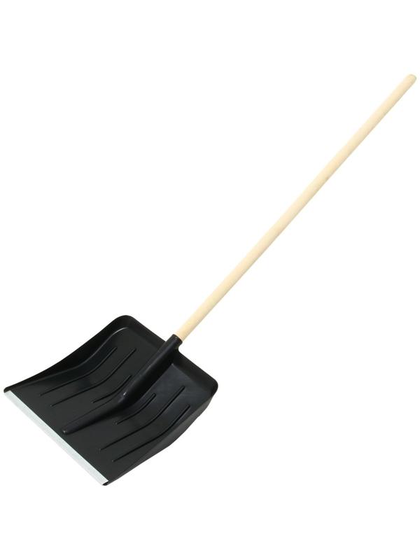 Лопата для уборки снега, пластиковый ковш 410 × 440 мм, оцинкованная планка, деревянный черенок, «Метель»