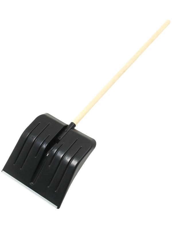 Лопата для уборки снега, пластиковый ковш 410 × 440 мм, оцинкованная планка, деревянный черенок, «Метель»