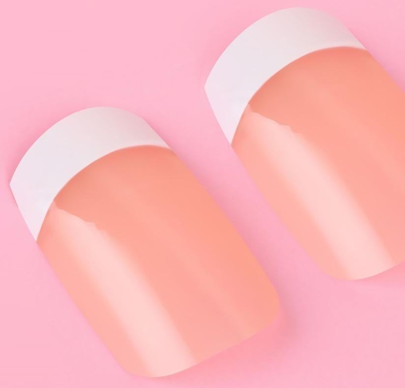 Накладные ногти, 24 шт, с клеевыми пластинами, форма мягкий квадрат, цвет бежевый/белый