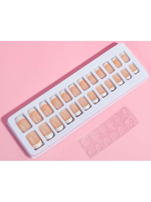 Накладные ногти, 24 шт, с клеевыми пластинами, форма мягкий квадрат, цвет бежевый/белый