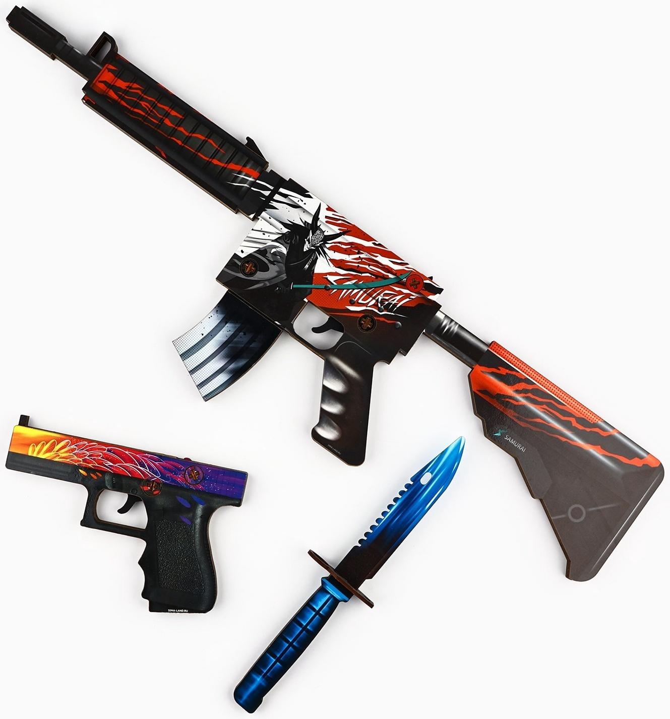 Деревянное оружие, детское сувенирное «Некромантика», автомат, пистолет, нож-штык, набор 3 шт.