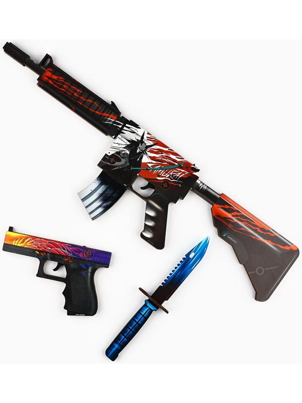 Деревянное оружие, детское сувенирное «Некромантика», автомат, пистолет, нож-штык, набор 3 шт.