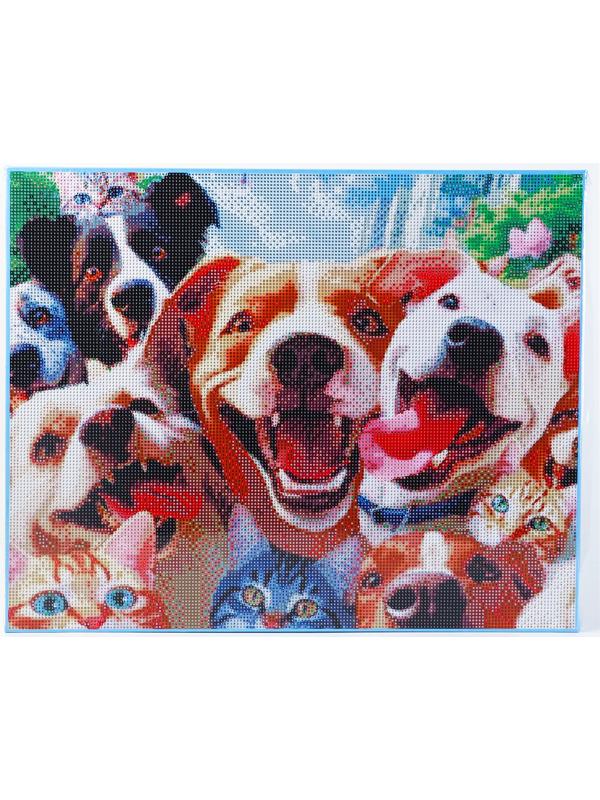 Алмазная мозаика с полным заполнением на холсте с подрамником «Веселые животные», 40 х 50 см