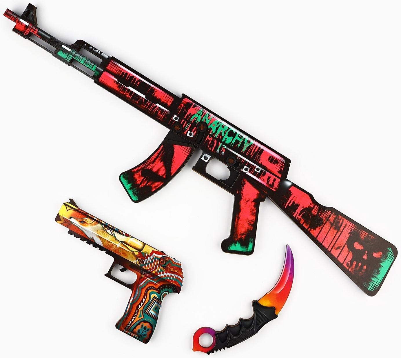 Деревянное оружие, детское сувенирное «Яркий», автомат, пистолет, керамбит, набор 3 шт