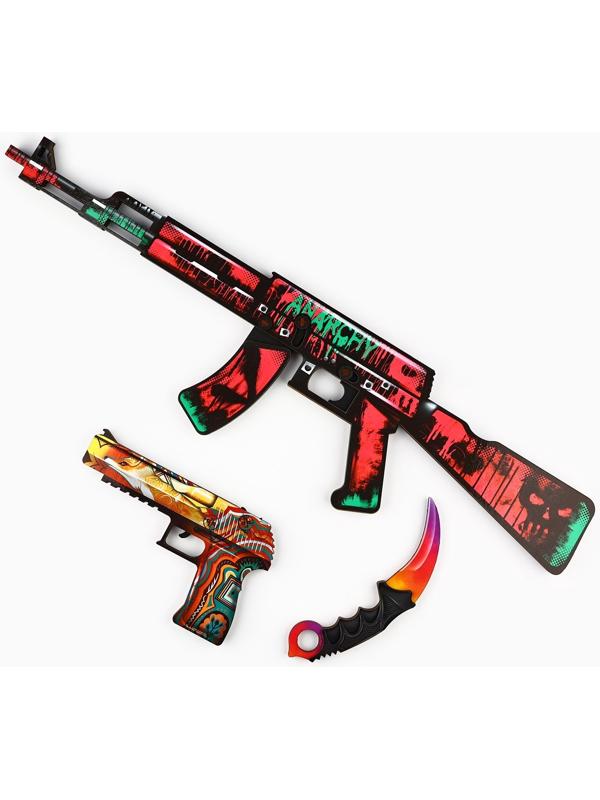 Деревянное оружие, детское сувенирное «Яркий», автомат, пистолет, керамбит, набор 3 шт