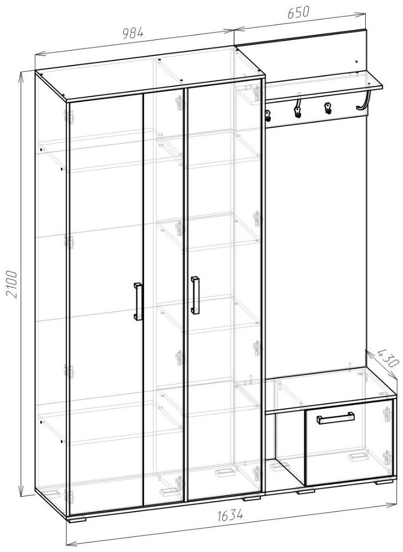 Прихожая Моника-3 1650х430х2100 белая