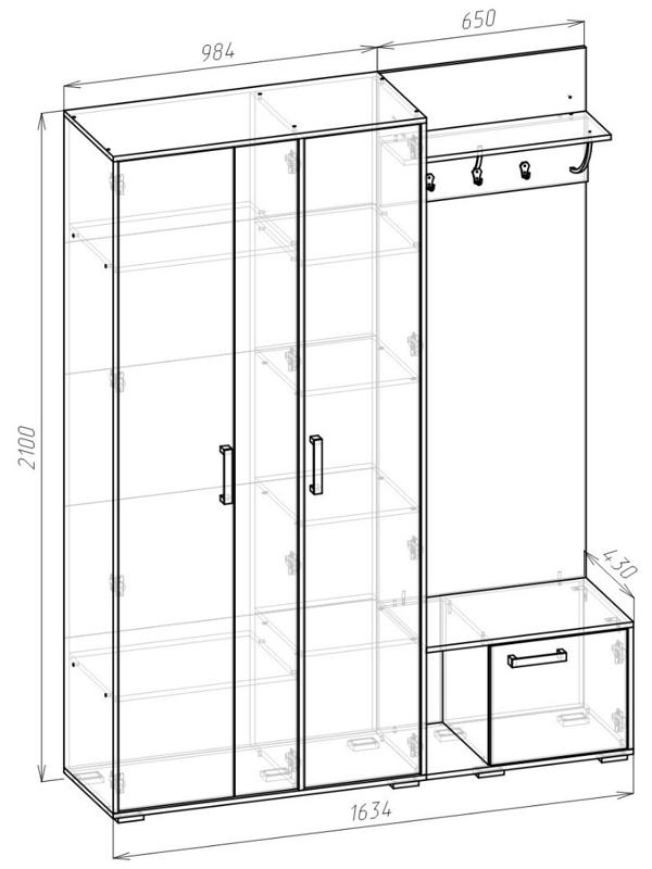 Прихожая Моника-3 1650х430х2100 белая
