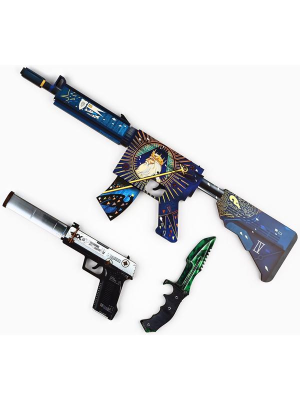 Деревянное оружие, детское сувенирное «Император», автомат, пистолет, нож охотничий, набор 3 шт