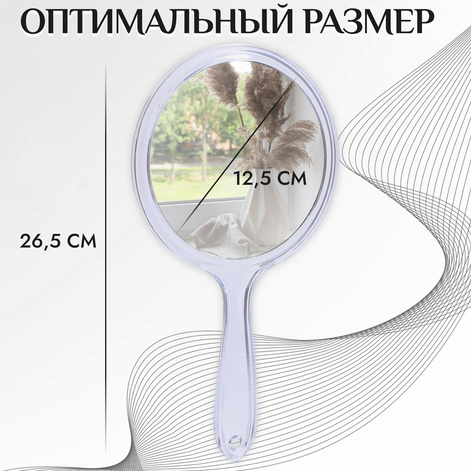 Зеркало с ручкой, двустороннее, с увеличением, d зеркальной поверхности 12,5 см, цвет прозрачный