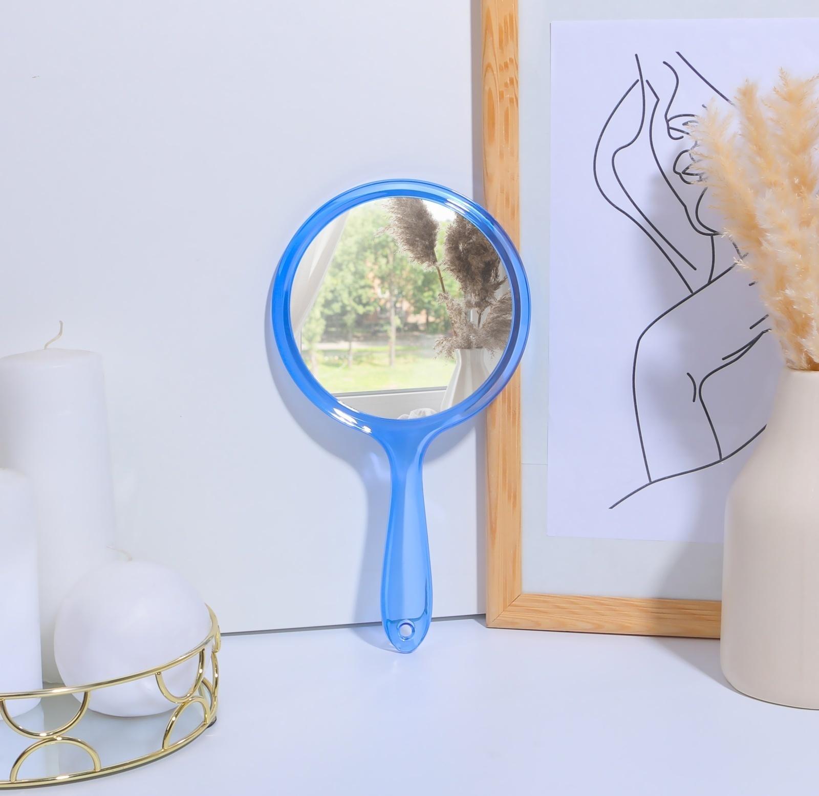 Зеркало с ручкой, двустороннее, с увеличением, d зеркальной поверхности 12,5 см, цвет синий