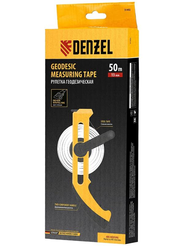 Рулетка геодезическая DENZEL 31492, открытый корпус, металлическая лента, 50 м × 13 мм
