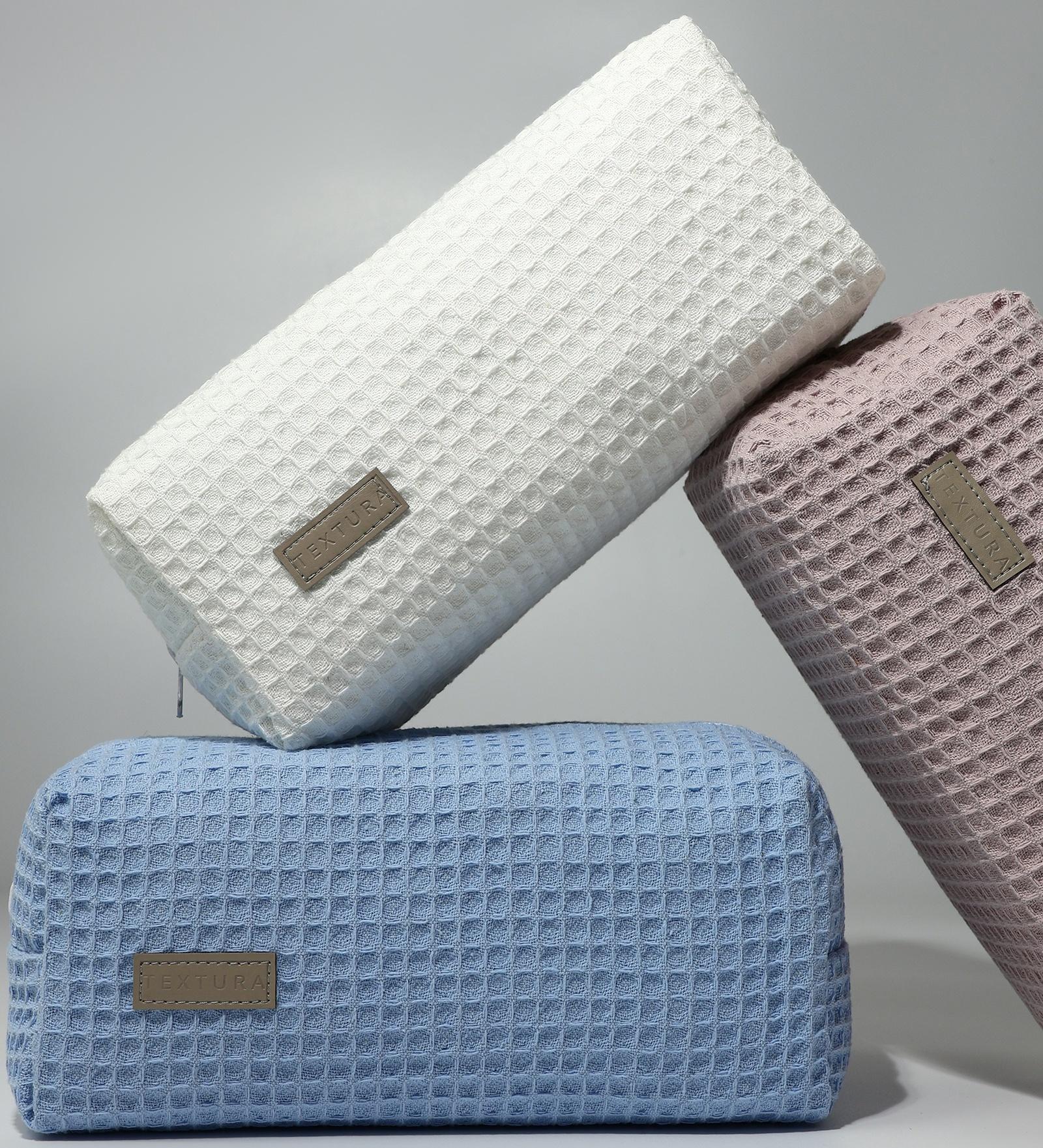 Косметичка женская на молнии TEXTURA, объёмная, большая, мягкая, вафельная текстура, белая