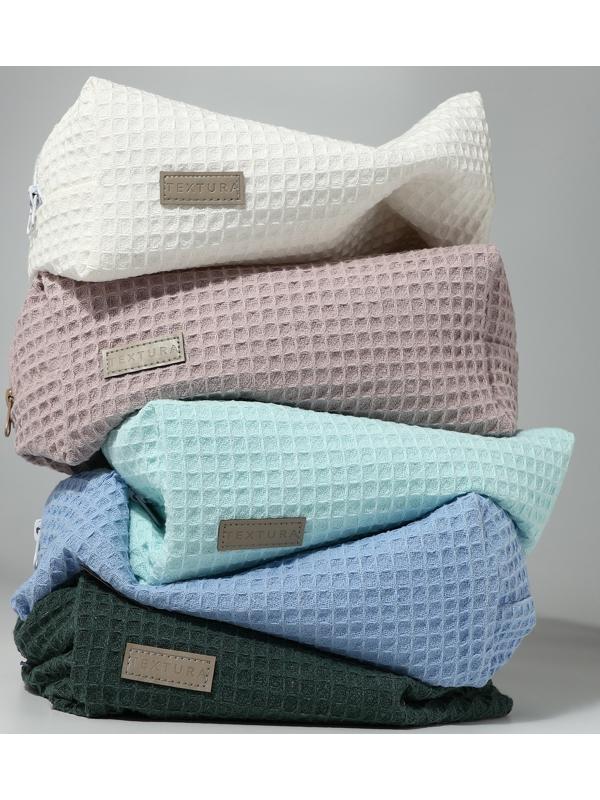 Косметичка женская на молнии TEXTURA, объёмная, большая, мягкая, вафельная текстура, белая
