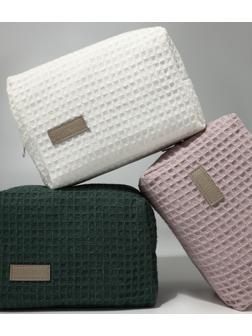 Косметичка женская на молнии TEXTURA, объёмная, средняя, мягкая, вафельная текстура, белая