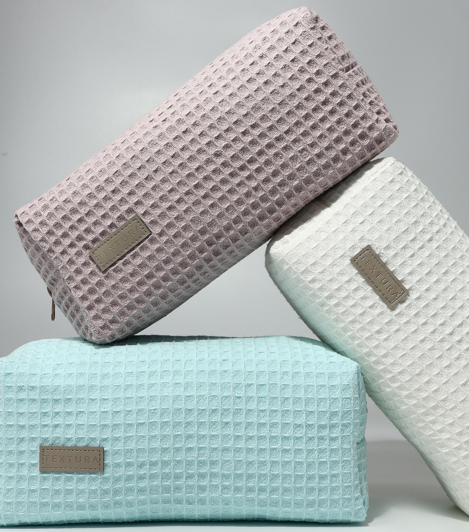 Косметичка женская на молнии TEXTURA, объёмная, большая, мягкая, вафельная текстура, пыльно-розовая