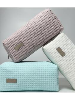 Косметичка женская на молнии TEXTURA, объёмная, большая, мягкая, вафельная текстура, пыльно-розовая