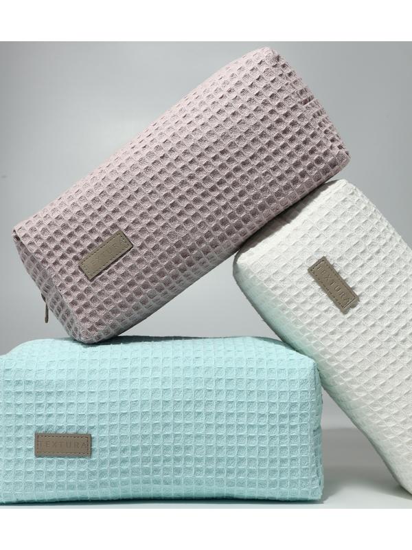 Косметичка женская на молнии TEXTURA, объёмная, большая, мягкая, вафельная текстура, пыльно-розовая