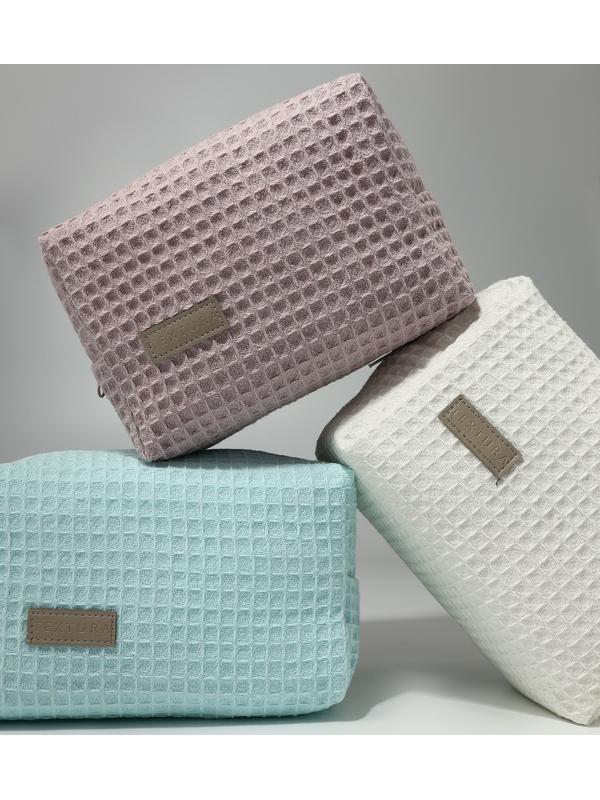 Косметичка женская на молнии TEXTURA, объёмная, средняя, мягкая, вафельная текстура, пыльно-розовая