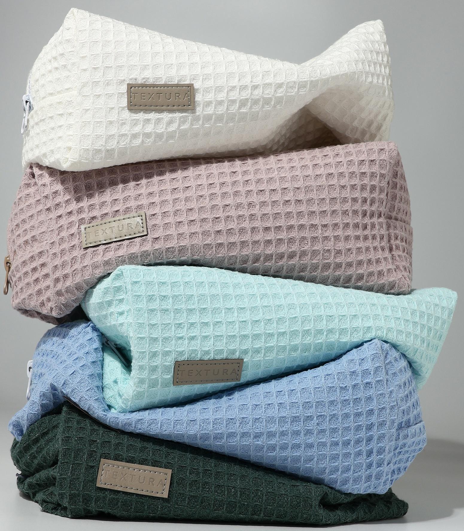 Косметичка женская на молнии TEXTURA, объёмная, большая, мягкая, вафельная текстура, зелёная