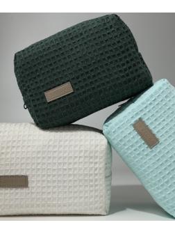 Косметичка женская на молнии TEXTURA, объёмная, средняя, мягкая, вафельная текстура, зелёная