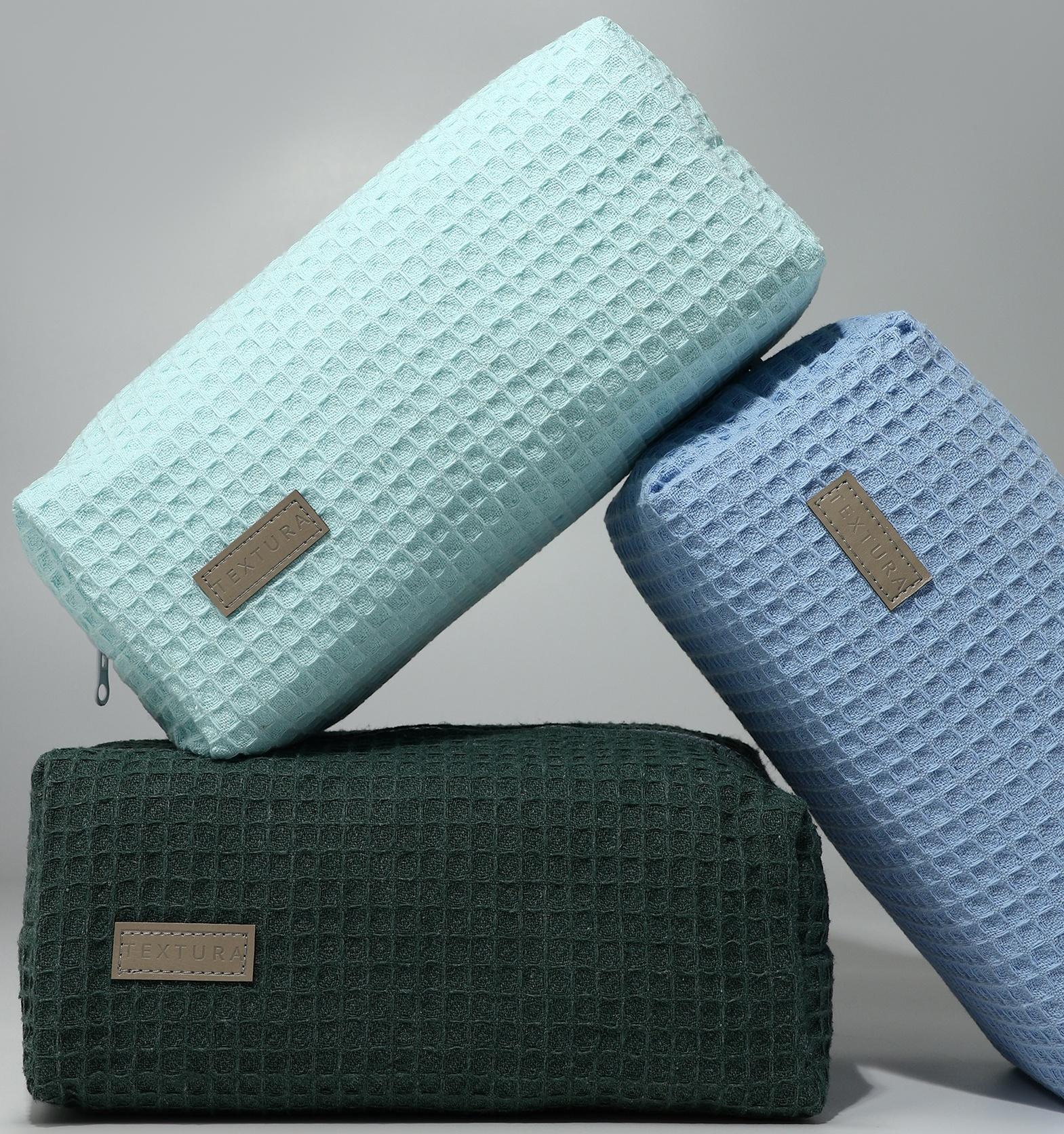 Косметичка женская на молнии TEXTURA, объёмная, большая, мягкая, вафельная текстура, бирюзовая