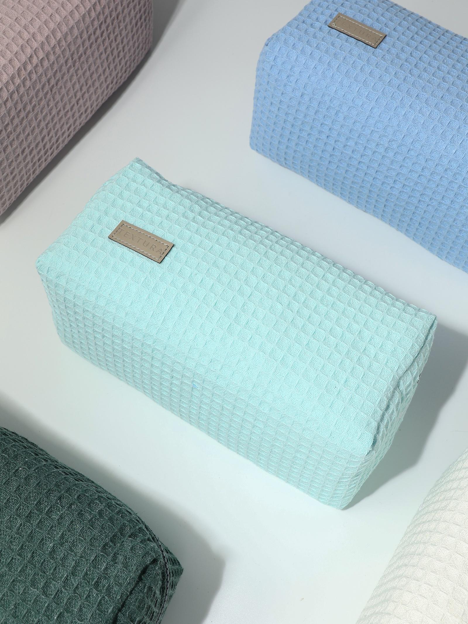 Косметичка женская на молнии TEXTURA, объёмная, большая, мягкая, вафельная текстура, бирюзовая