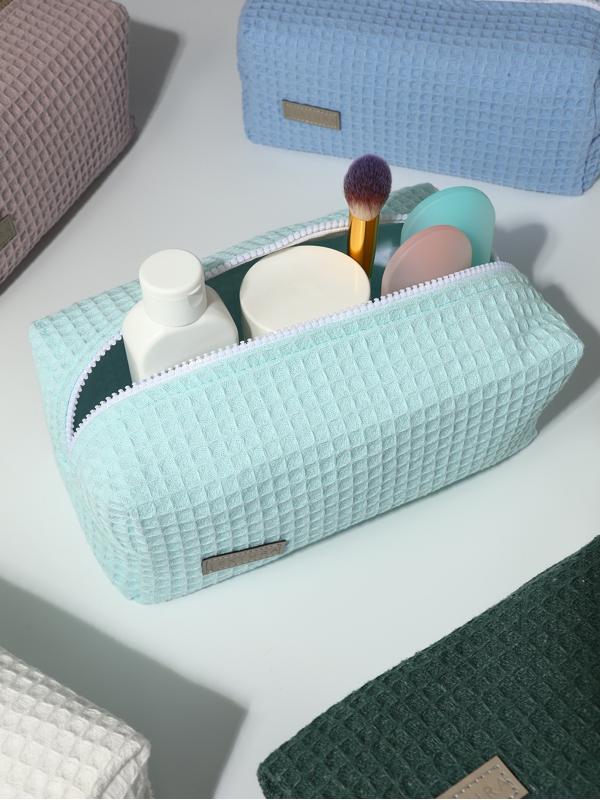 Косметичка женская на молнии TEXTURA, объёмная, большая, мягкая, вафельная текстура, бирюзовая